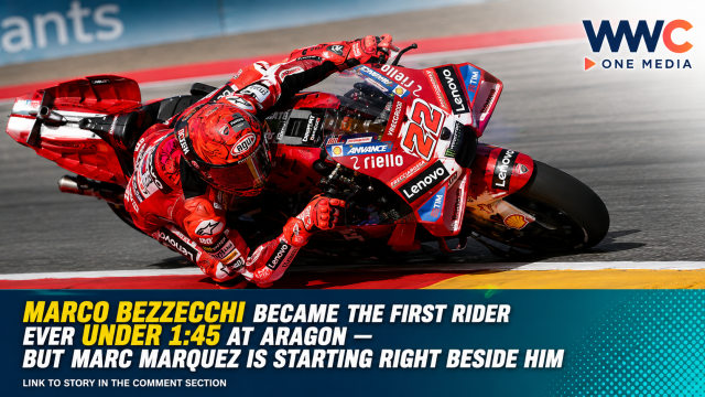 Marco Bezzecchi Became the First Rider Ever Under 1:45 at Aragon — But Marc Marquez Is Starting Right Beside Him