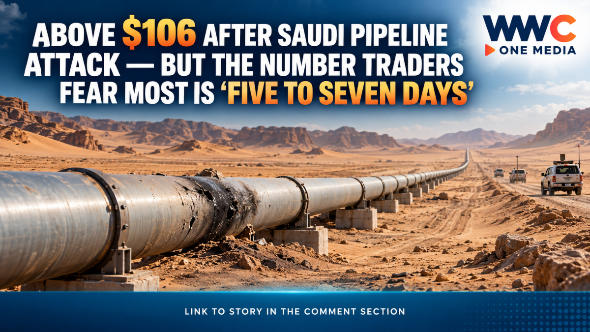 Above $106 After Saudi Pipeline Attack — But the Number Traders Fear Most Is “Five to Seven Days”