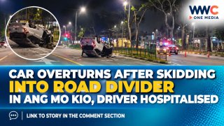 Car Overturns After Skidding Into Road Divider in Ang Mo Kio, Driver Hospitalised