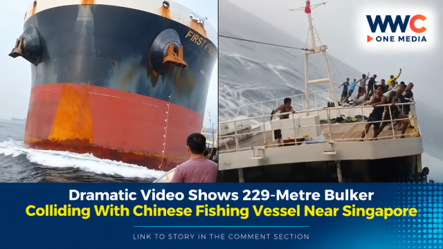 Dramatic Video Shows 229-Metre Bulker Colliding With Chinese Fishing Vessel Near Singapore