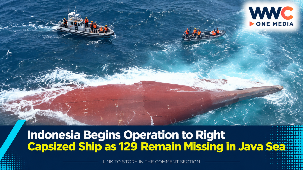 Indonesia Begins Operation to Right Capsized Ship as 129 Remain Missing in Java Sea