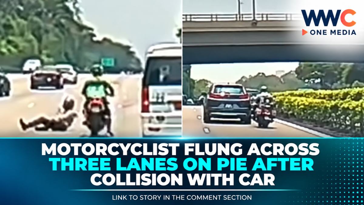 Motorcyclist Flung Across Three Lanes on PIE After Collision With Car
