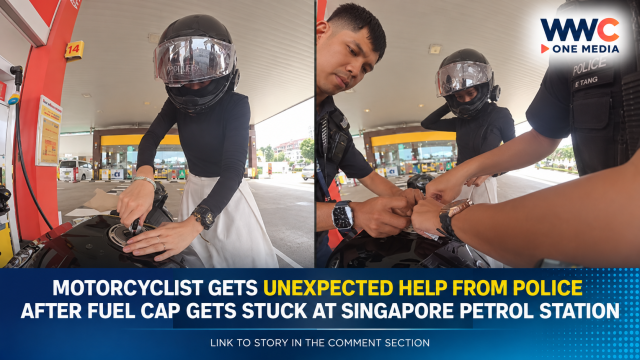 Motorcyclist Gets Unexpected Help From Police After Fuel Cap Gets Stuck at Singapore Petrol Station