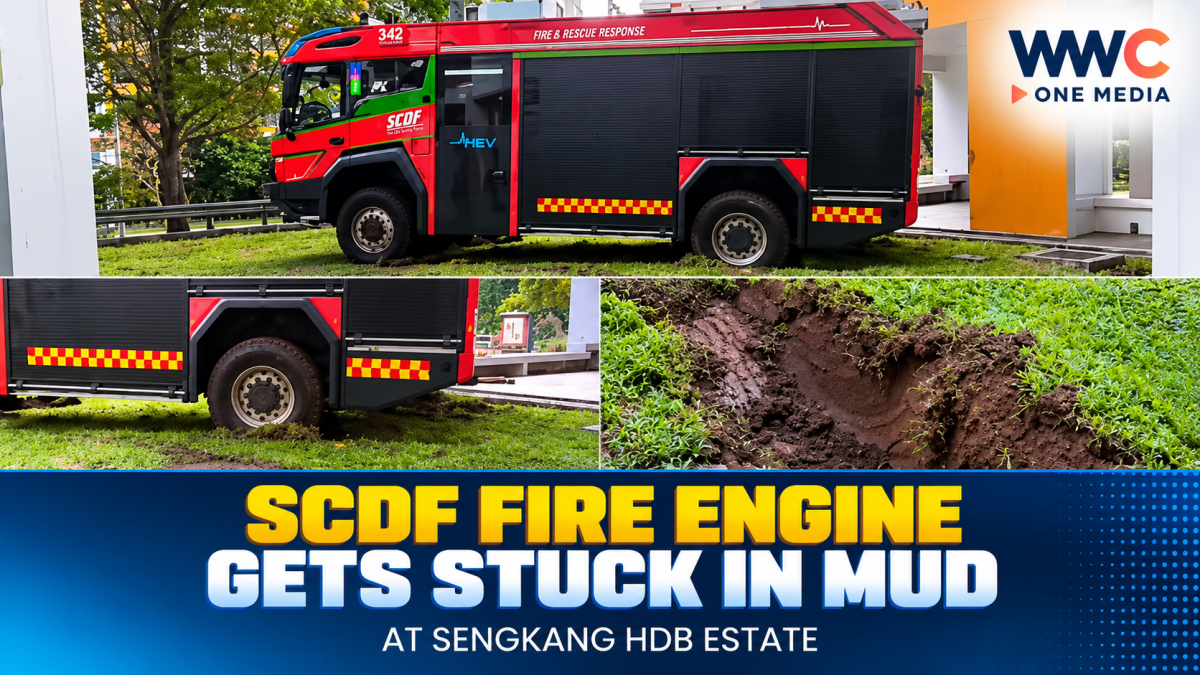 SCDF Fire Engine Gets Stuck in Mud at Sengkang HDB Estate