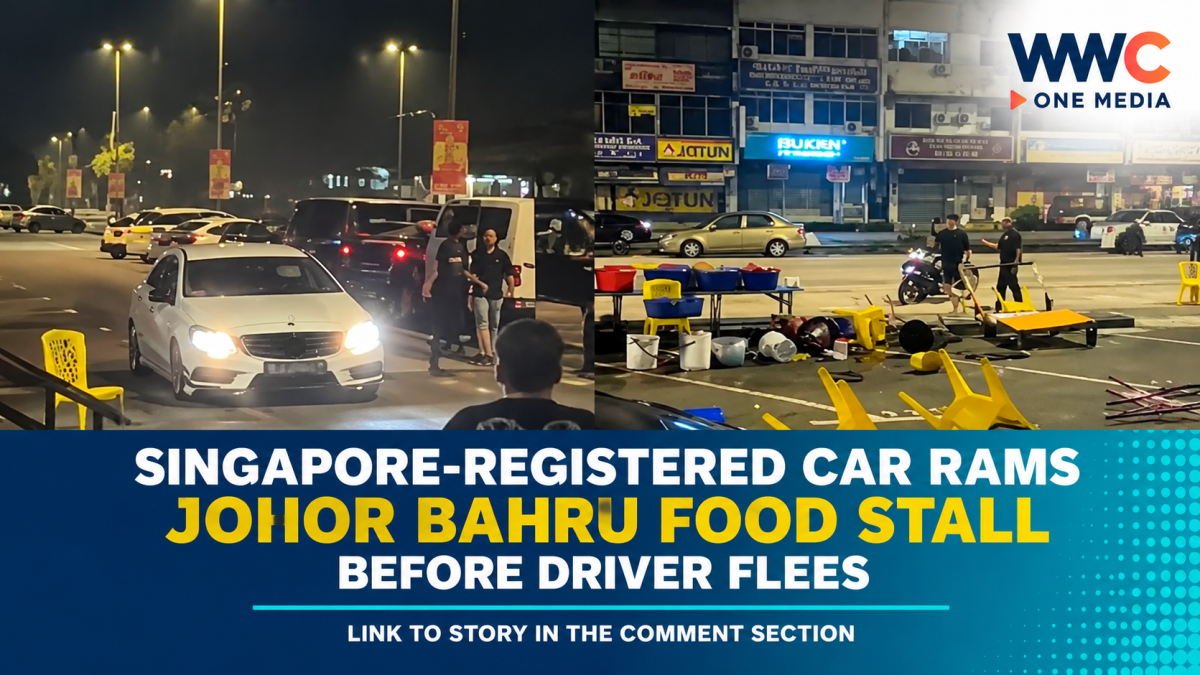Singapore-Registered Car Rams Johor Bahru Food Stall Before Driver Flees