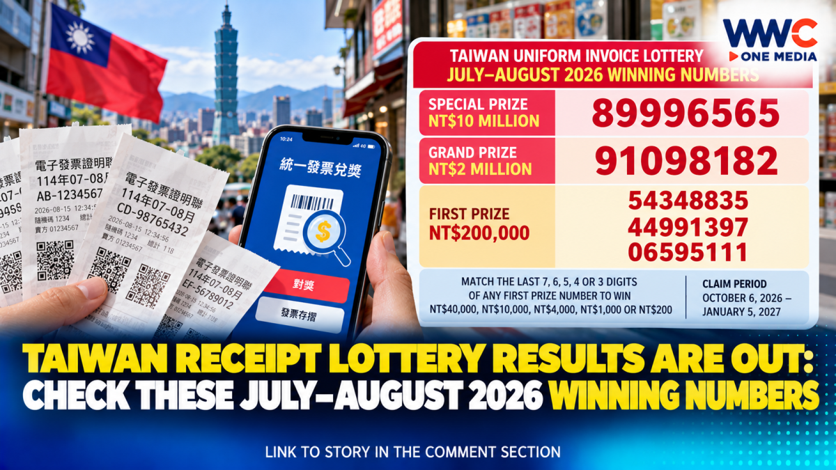 Taiwan Receipt Lottery Results Are Out: Check These July–August 2026 Winning Numbers