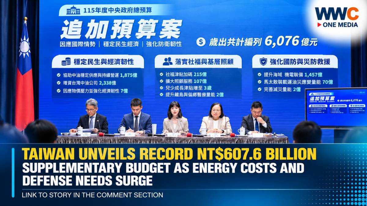 Taiwan Unveils Record NT$607.6 Billion Supplementary Budget as Energy Costs and Defense Needs Surge