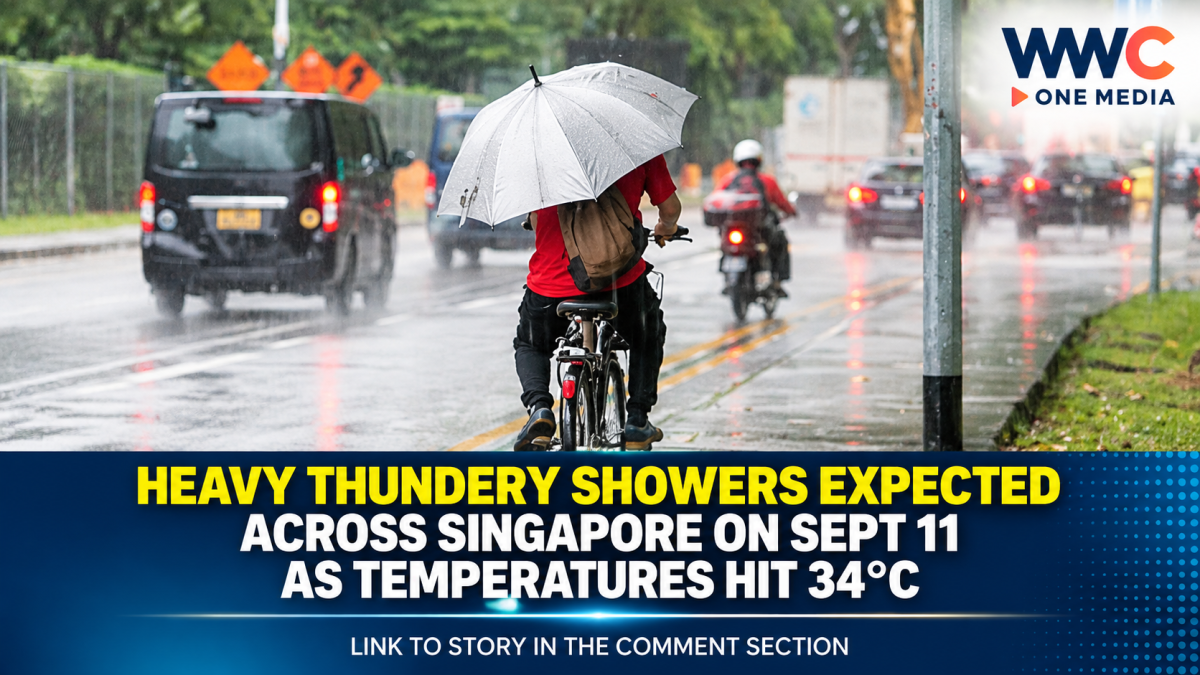 Heavy Thundery Showers Expected Across Singapore on Sept 11 as Temperatures Hit 34°C