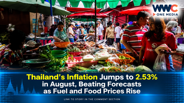 Thailand’s Inflation Jumps to 2.53% in August, Beating Forecasts as Fuel and Food Prices Rise