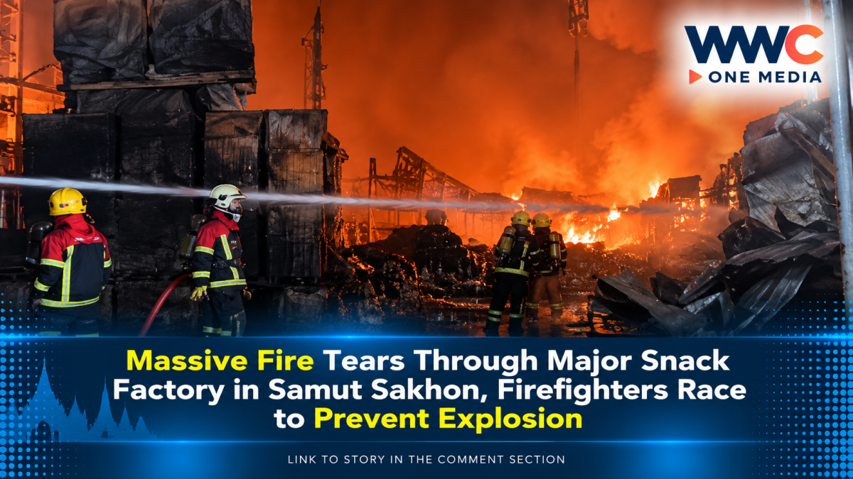 Massive Fire Tears Through Major Snack Factory in Samut Sakhon, Firefighters Race to Prevent Explosion