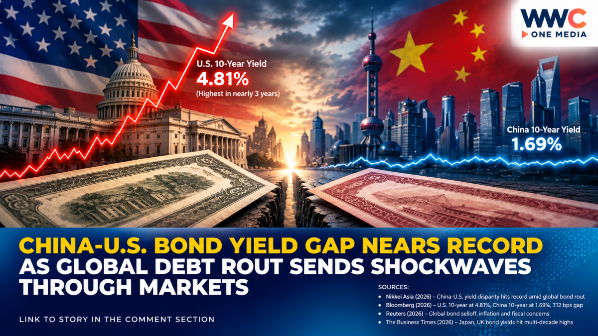 China-U.S. Bond Yield Gap Nears Record as Global Debt Rout Sends Shockwaves Through Markets