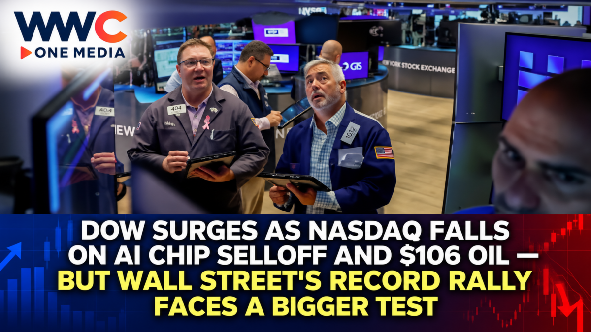 Dow Surges as Nasdaq Falls on AI Chip Selloff and $106 Oil — But Wall Street’s Record Rally Faces a Bigger Test