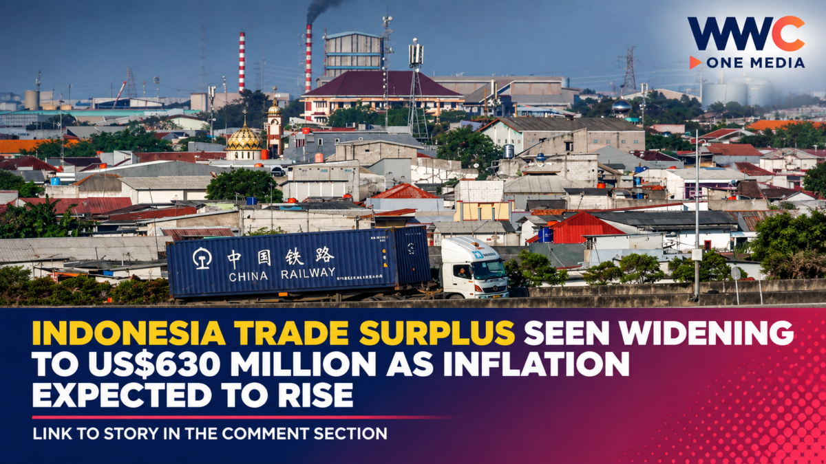 Indonesia Trade Surplus Seen Widening to US$630 Million as Inflation Expected to Rise