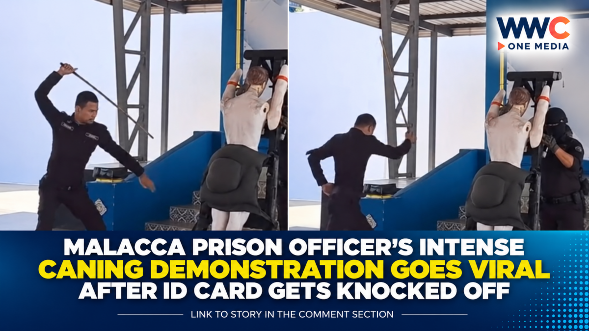 Malacca Prison Officer’s Intense Caning Demonstration Goes Viral After ID Card Gets Knocked Off