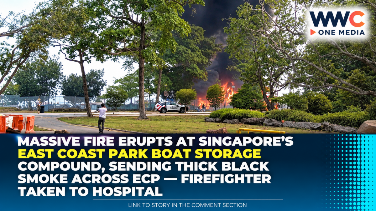 Massive Fire Erupts at Singapore’s East Coast Park Boat Storage Compound, Sending Thick Black Smoke Across ECP — Firefighter Taken to Hospital