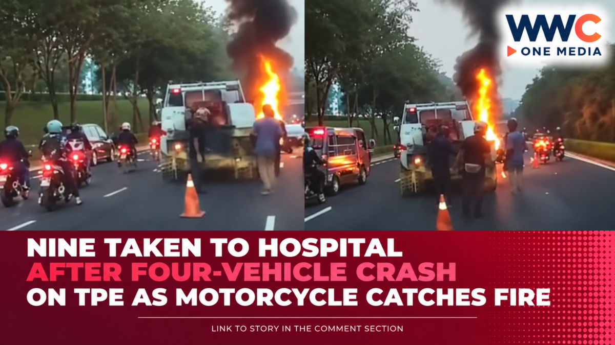 Nine Taken to Hospital After Four-Vehicle Crash on TPE as Motorcycle Catches Fire