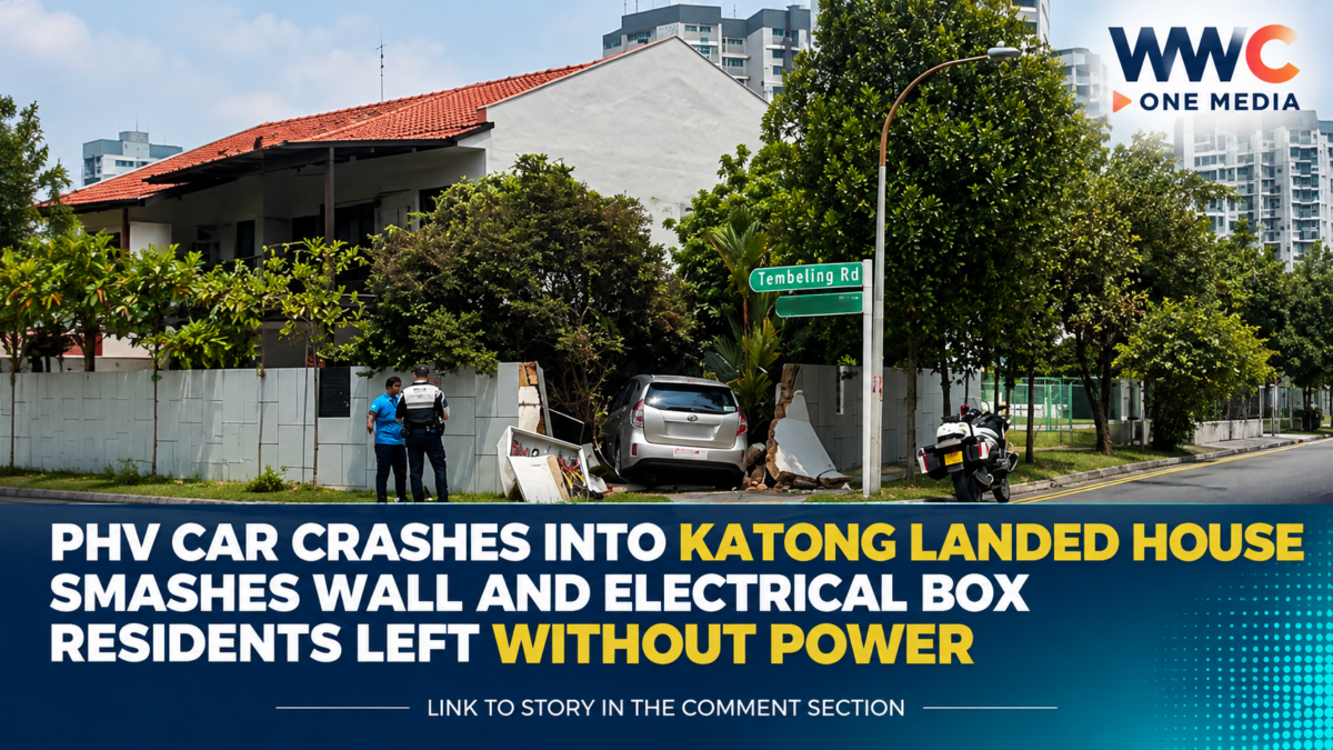 PHV Car Crashes Into Katong Landed House, Smashes Wall and Electrical Box, Leaving Residents Without Power