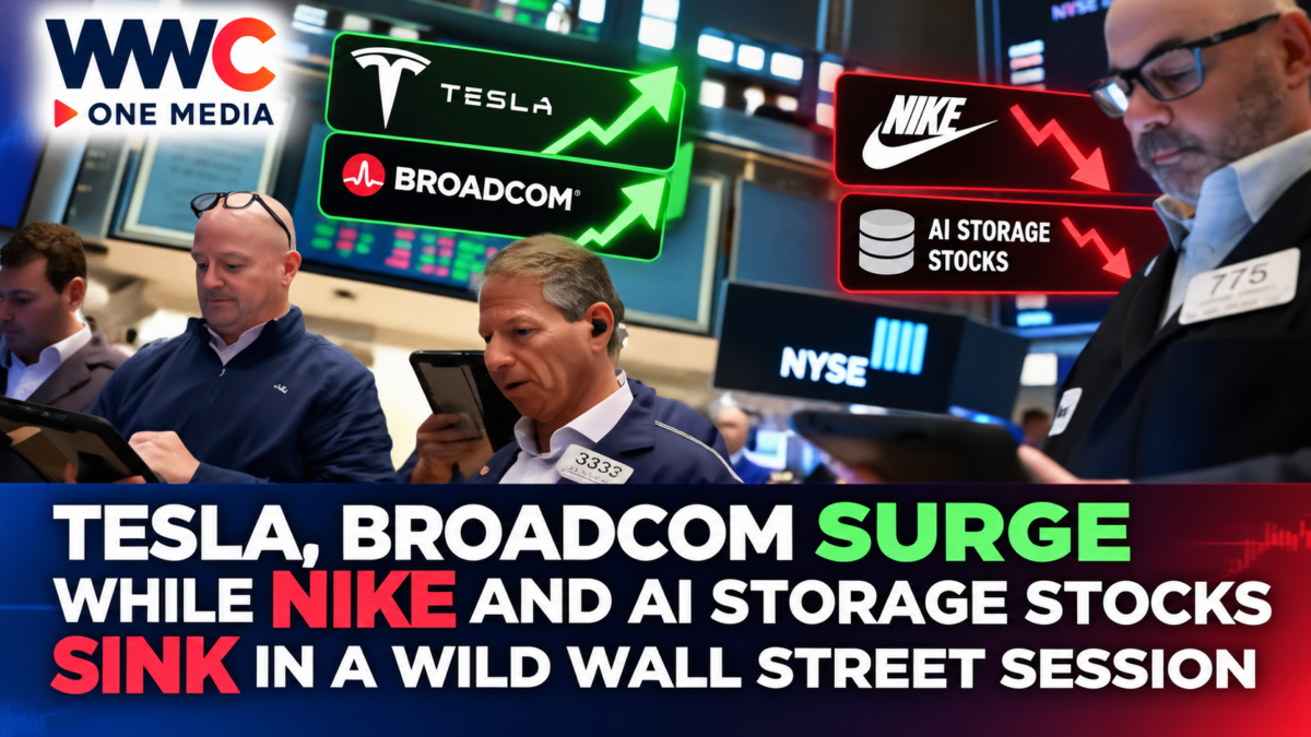 Tesla, Broadcom Surge While Nike and AI Storage Stocks Sink in a Wild Wall Street Session