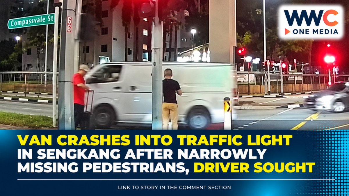 Van Crashes Into Traffic Light in Sengkang After Narrowly Missing Pedestrians, Driver Sought