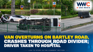 Van Overturns on Bartley Road, Crashes Through Road Divider; Driver Taken to Hospital